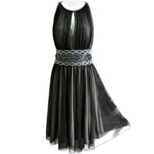 JS Boutique Dress Cocktail Embellished Fit Flare Beaded Bodice Bra Zip Back 6